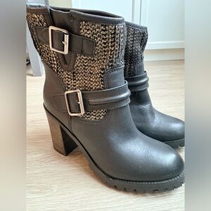 Chinese Laundry Black Gold Tweed Buckle Ankle Boots Women’s Size 7